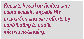 Text Box: Reports based on limited data could actually impede HIV prevention and care efforts by contributing to public misunderstanding.